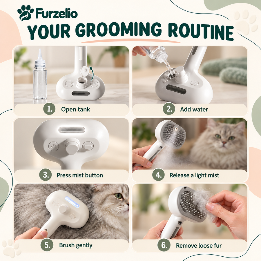 Illustrated instructions for filling, misting and brushing